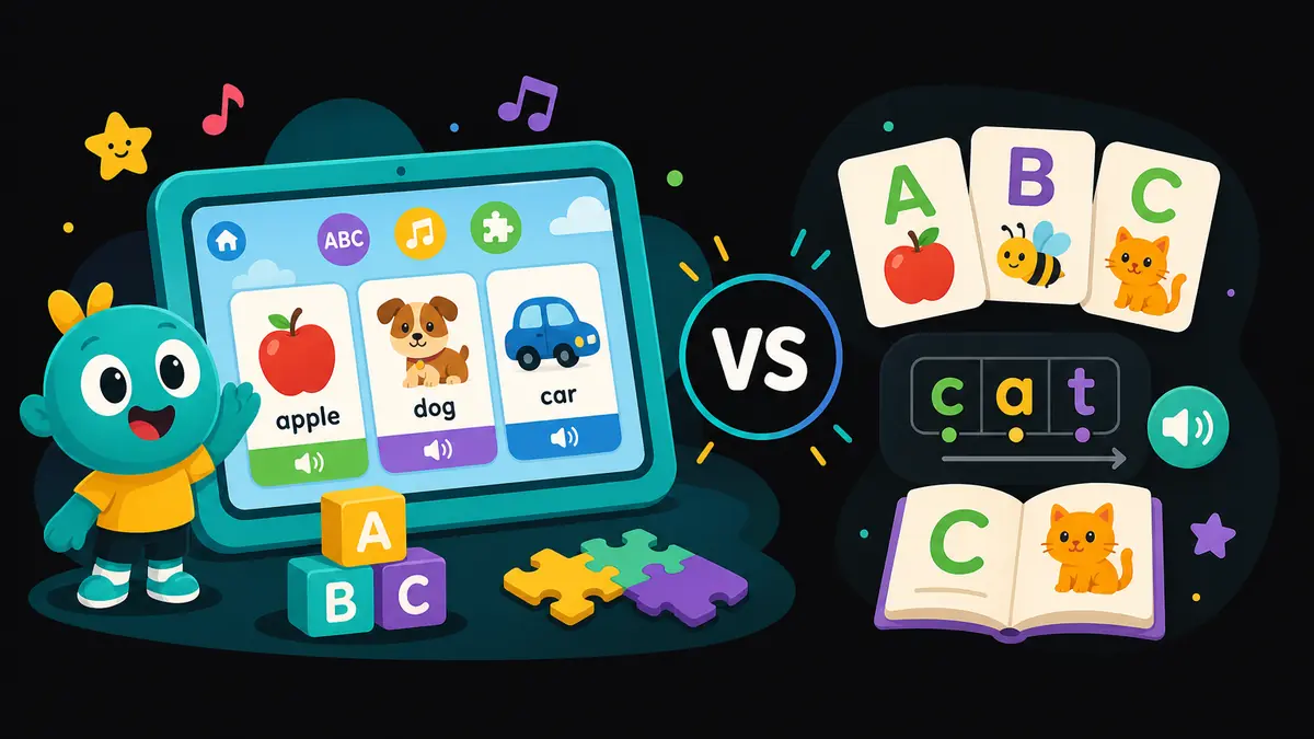 LingoKids vs Duolingo ABC Android kids learning app comparison with alphabet cards, games, songs, and reading practice